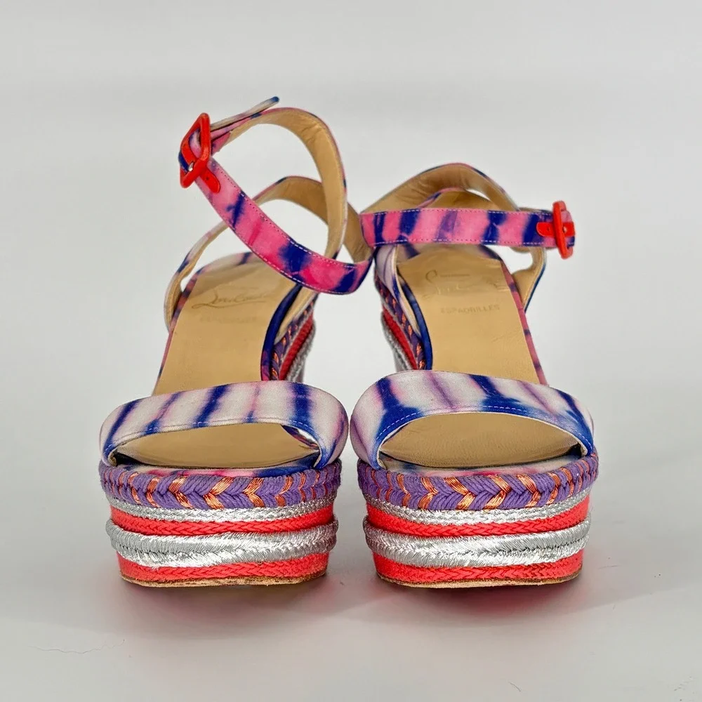 Christian Louboutin Duplice Tie-Dye Wedge Sandals Pink Women Size 36 Espadrille
